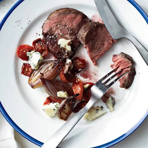 Beef Tenderloin with Tomatoes, Shallots and Maytag Blue