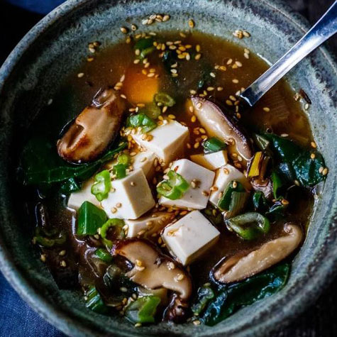Miso Soup with Leeks, Mushrooms and Greens Photo
